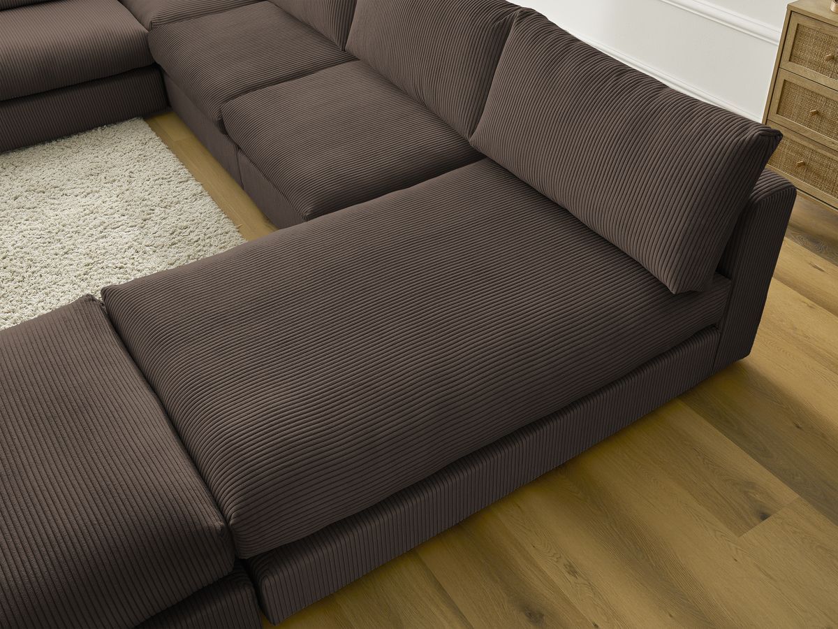 Canapé d'angle modulable PARIS velours côtelé avec 3 chauffeuses, 1 méridienne, 1 angle, et 1 pouf