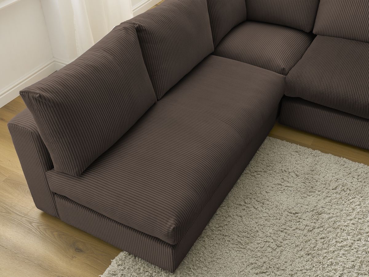 Canapé d'angle modulable PARIS velours côtelé avec 3 chauffeuses, 1 méridienne, 1 angle, et 1 pouf