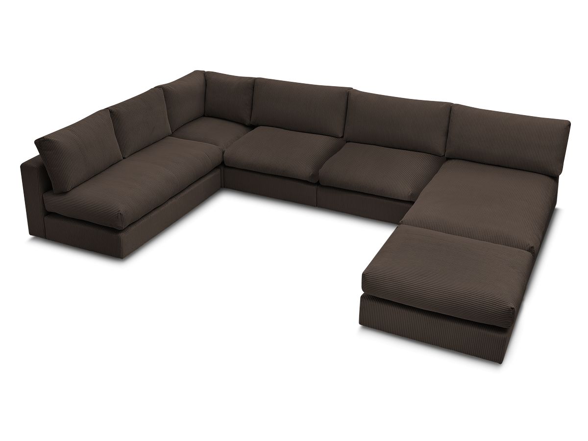 Canapé d'angle modulable PARIS velours côtelé avec 3 chauffeuses, 1 méridienne, 1 angle, et 1 pouf