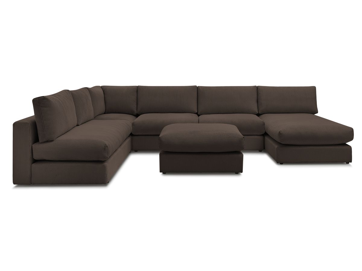 Canapé d'angle modulable PARIS velours côtelé avec 3 chauffeuses, 1 méridienne, 1 angle, et 1 pouf