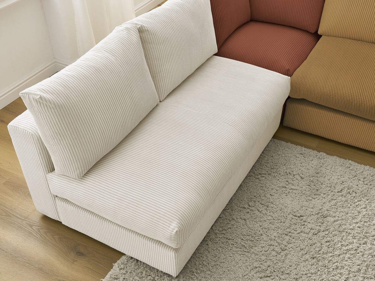 Canapé d'angle modulable PARIS velours côtelé avec 3 chauffeuses, 1 méridienne, 1 angle, et 1 pouf