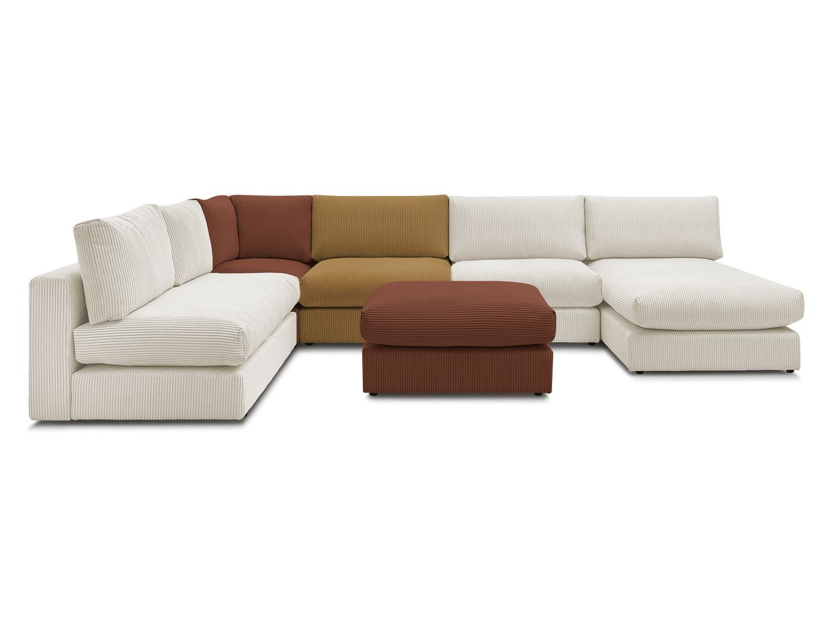Modulaire PARIS corduroy hoekbank met 3 fauteuils, 1 chaise longue, 1 hoekbank en 1 poef