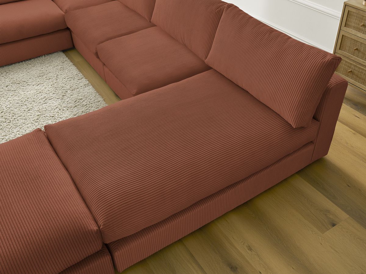 Canapé d'angle modulable PARIS velours côtelé avec 3 chauffeuses, 1 méridienne, 1 angle, et 1 pouf