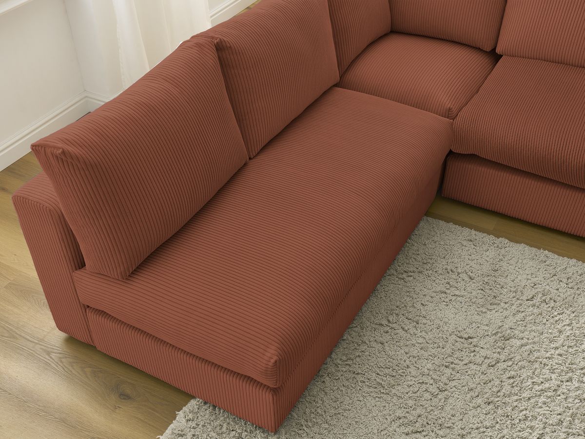 Canapé d'angle modulable PARIS velours côtelé avec 3 chauffeuses, 1 méridienne, 1 angle, et 1 pouf