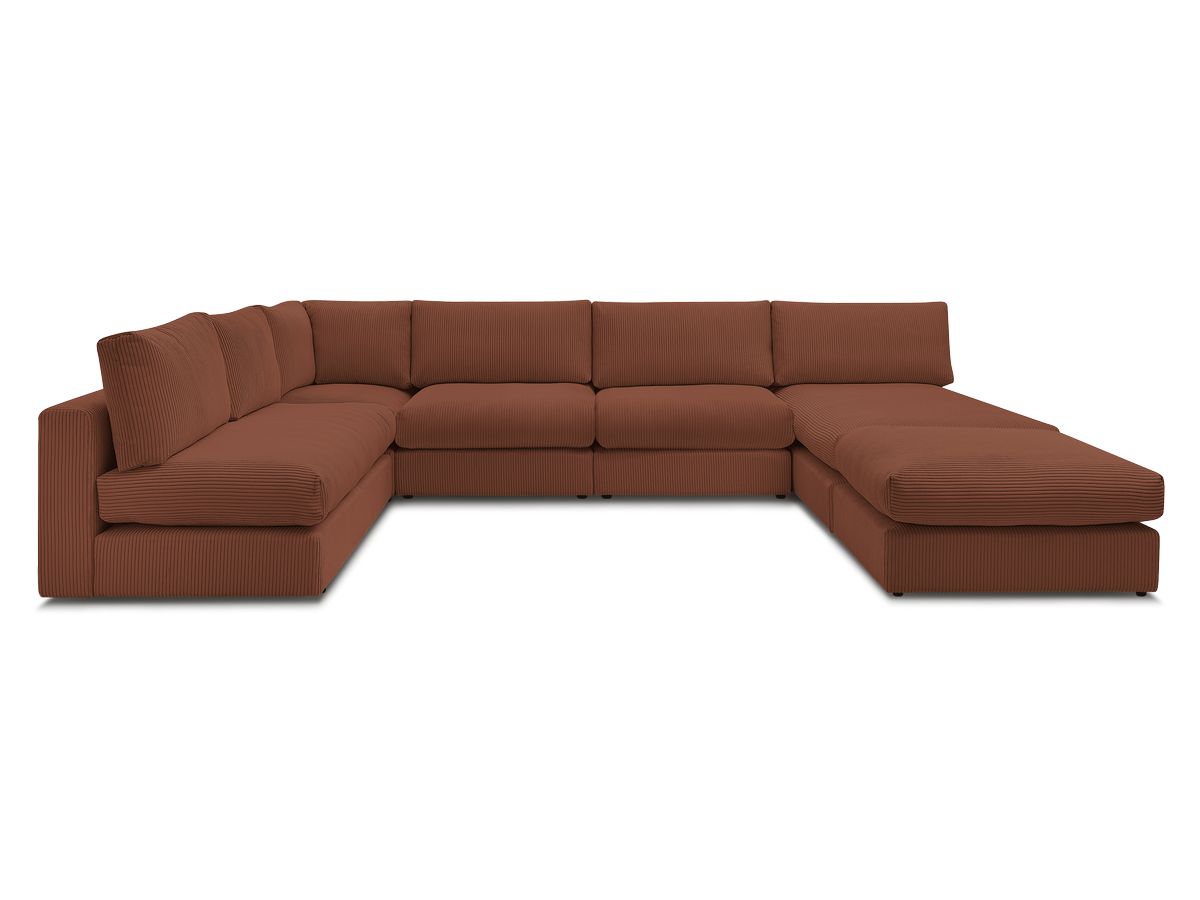 Canapé d'angle modulable PARIS velours côtelé avec 3 chauffeuses, 1 méridienne, 1 angle, et 1 pouf