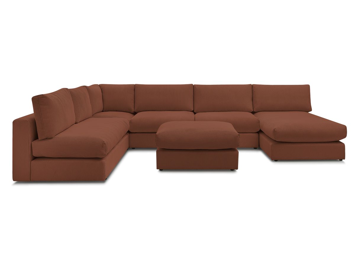 Canapé d'angle modulable PARIS velours côtelé avec 3 chauffeuses, 1 méridienne, 1 angle, et 1 pouf