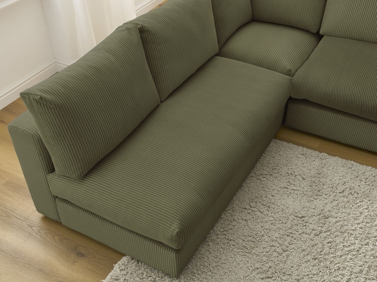 Canapé d'angle modulable PARIS velours côtelé avec 3 chauffeuses, 1 méridienne, 1 angle, et 1 pouf