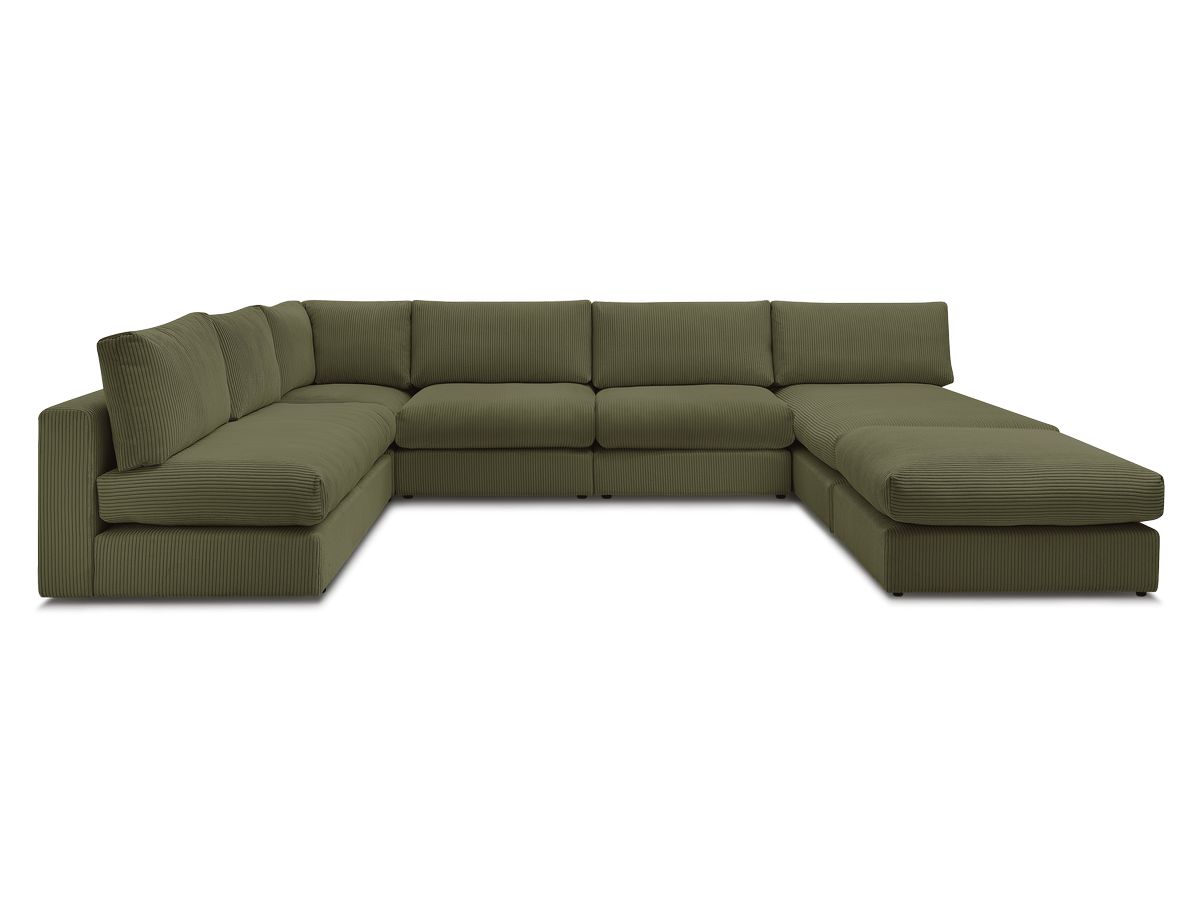 Canapé d'angle modulable PARIS velours côtelé avec 3 chauffeuses, 1 méridienne, 1 angle, et 1 pouf