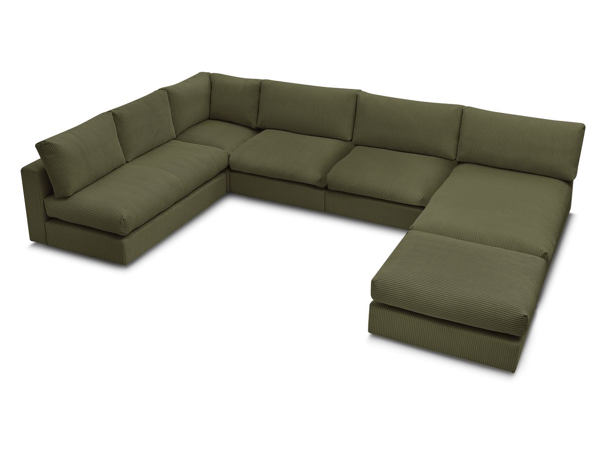 Canapé d'angle modulable PARIS velours côtelé avec 3 chauffeuses, 1 méridienne, 1 angle, et 1 pouf