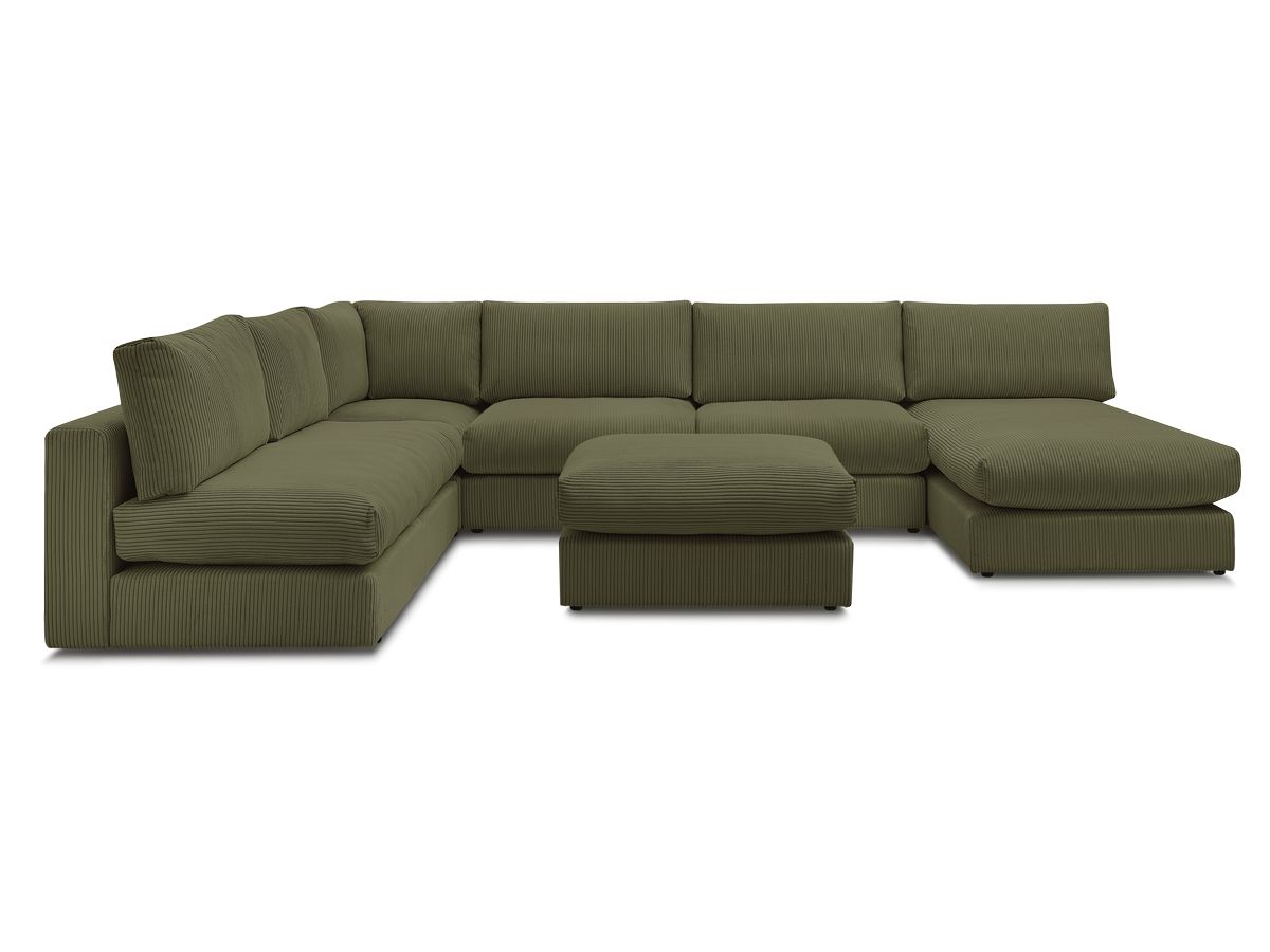 Canapé d'angle modulable PARIS velours côtelé avec 3 chauffeuses, 1 méridienne, 1 angle, et 1 pouf