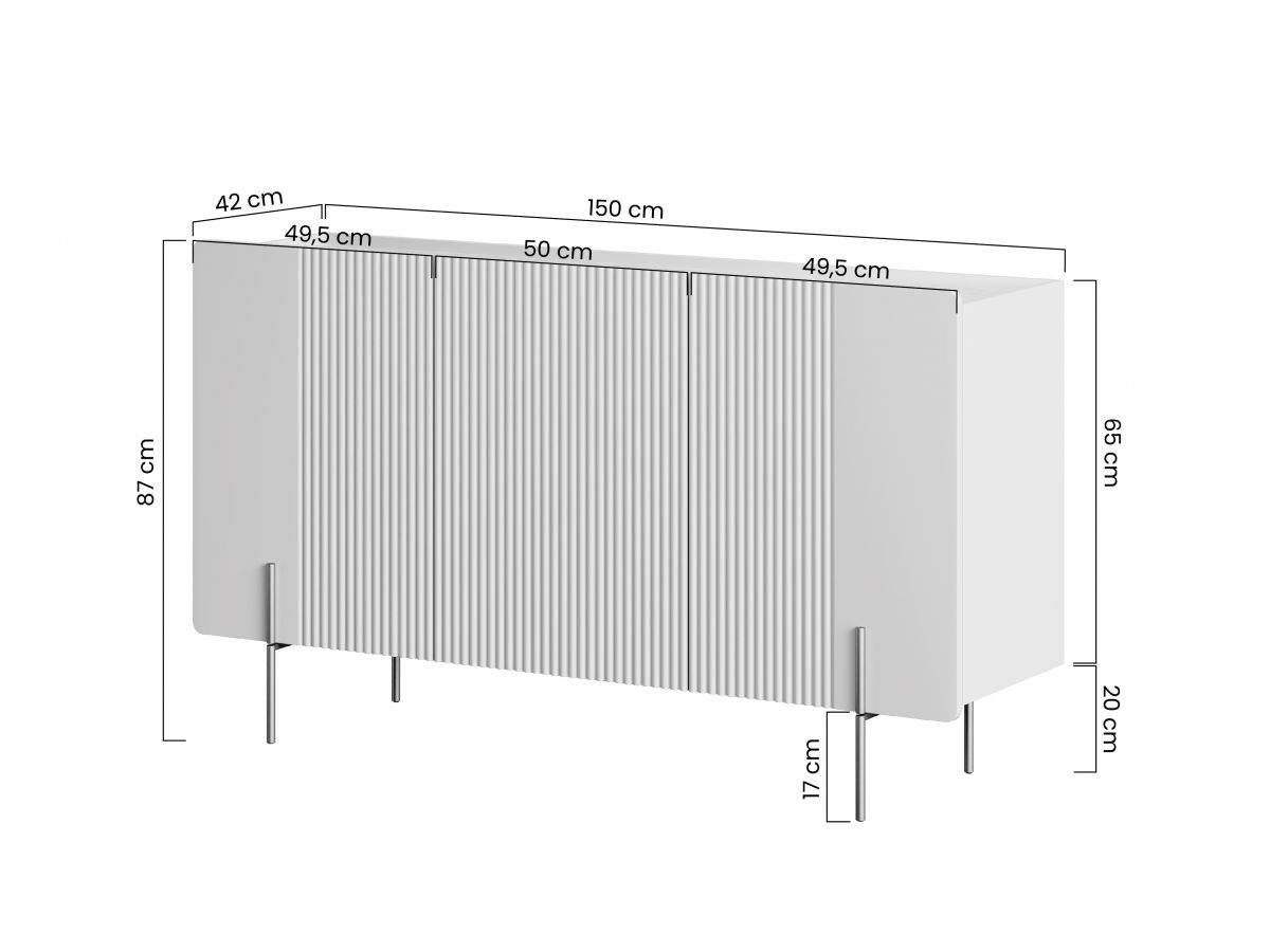 MATHILDE set met 150 cm dressoir + 150 cm tv-meubel met marmerlook blad en zwarte poten