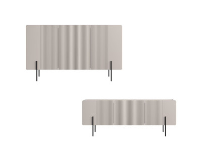 Ensemble MATHILDE avec buffet 150 cm + meuble TV 150 cm plateau effet marbre et pieds noirs