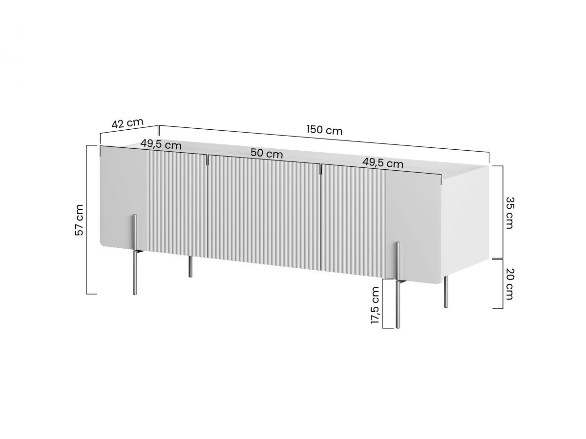 MATHILDE set met 150 cm dressoir + 150 cm tv-meubel met marmerlook blad en zwarte poten