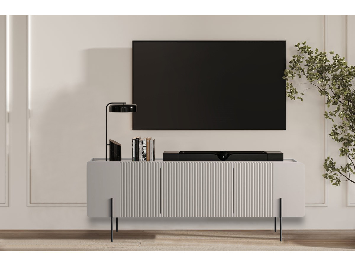 MATHILDE set met 150 cm dressoir + 150 cm tv-meubel met marmerlook blad en zwarte poten