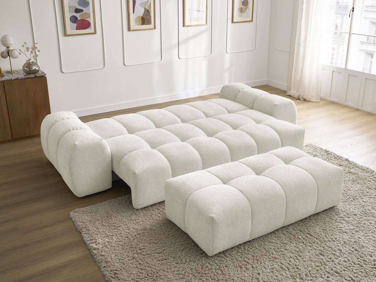 Canapé droit convertible coffre EVEREST tissu chiné avec pouf