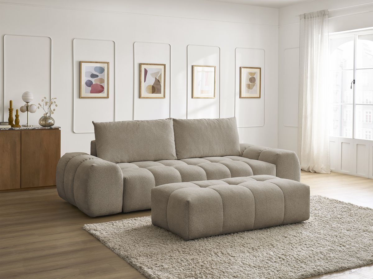 Canapé droit convertible coffre EVEREST chiné avec pouf taupe — vue 6