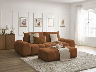 Canapé droit convertible coffre EVEREST tissu chiné avec pouf