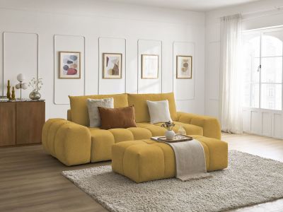 Canapé droit convertible coffre EVEREST tissu chiné avec pouf