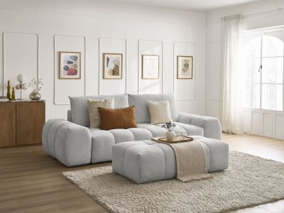 Canapé droit convertible coffre EVEREST tissu chiné avec pouf