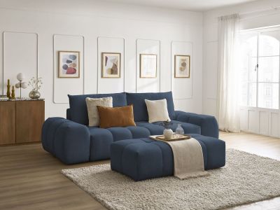 Canapé droit convertible coffre EVEREST tissu chiné avec pouf