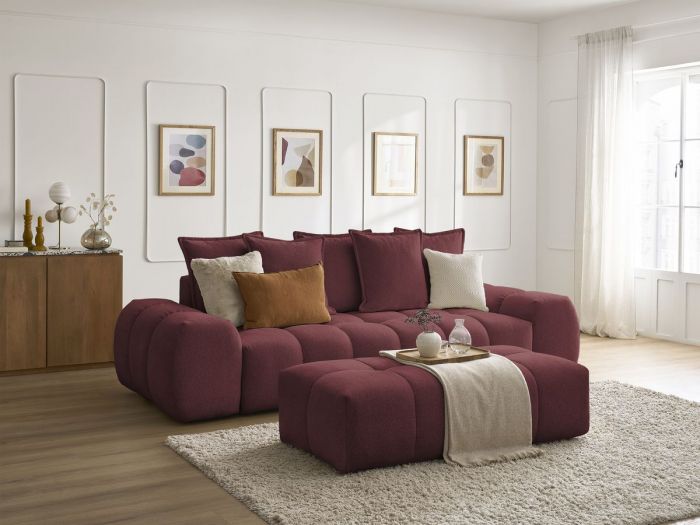 Canapé droit convertible coffre EVEREST tissu chiné avec pouf