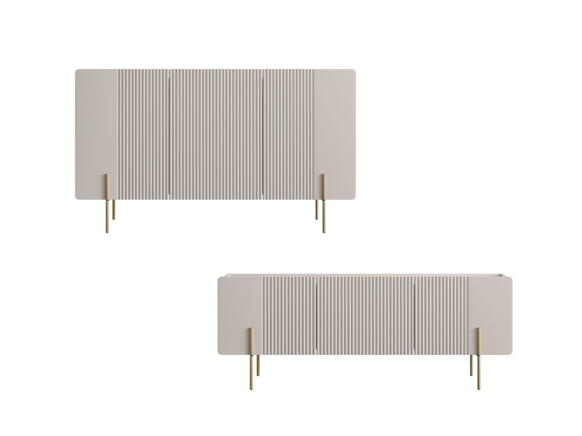 MATHILDE set met 150 cm dressoir + 150 cm tv-meubel met marmerlook blad en gouden poten