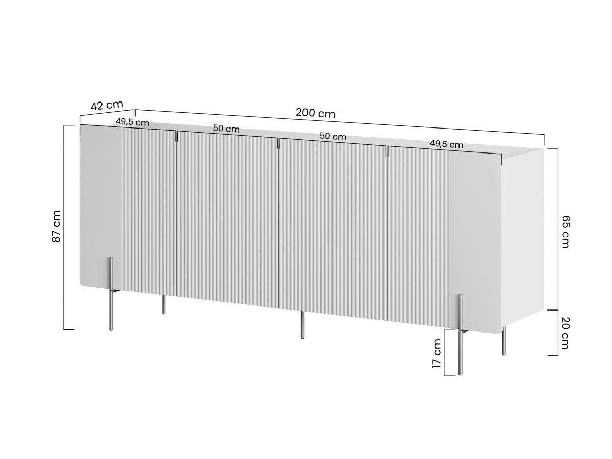 Ensemble MATHILDE avec buffet 200 cm + meuble TV 200 cm plateau effet marbre et pieds noirs