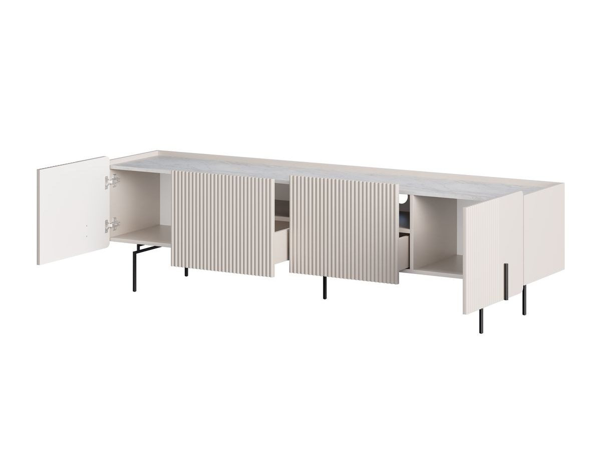 Ensemble MATHILDE avec buffet 200 cm + meuble TV 200 cm plateau effet marbre et pieds noirs