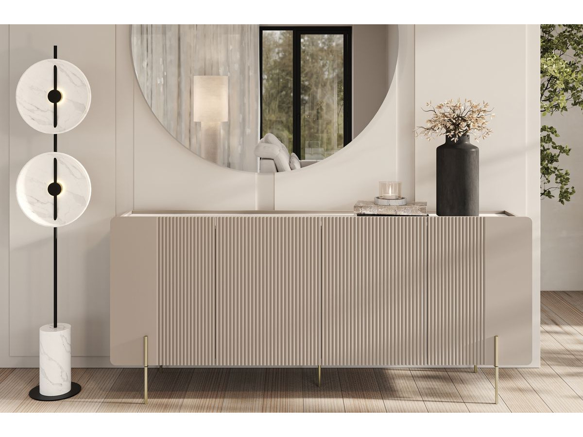 Ensemble MATHILDE avec buffet 200 cm + meuble TV 200 cm plateau effet marbre et pieds or beige — vue 5