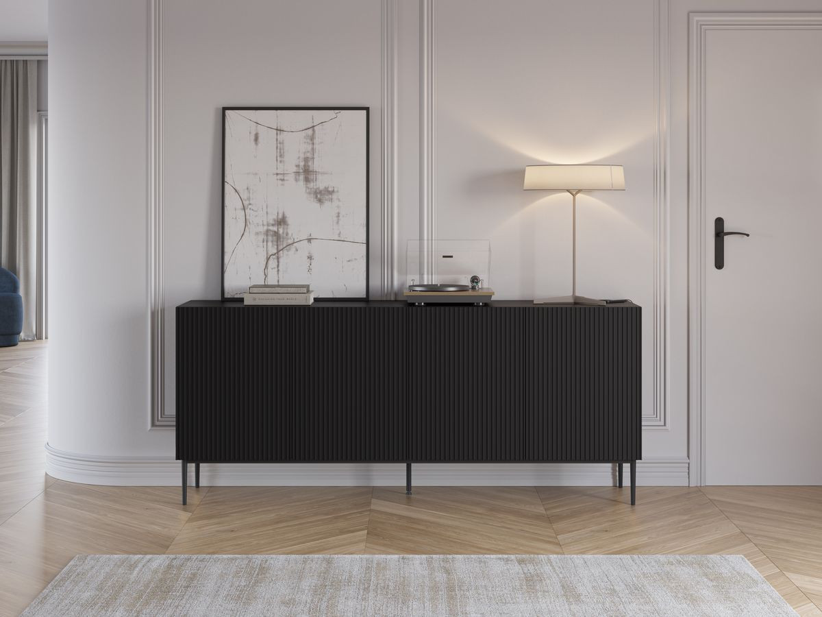 Buffet 4 portes 200 cm KASSIA pieds métal noir