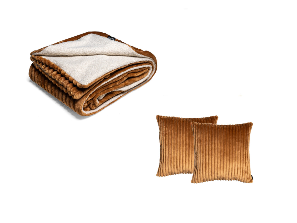 Ensemble OSLO avec plaid 140 x 180 cm + 2 coussins jaune