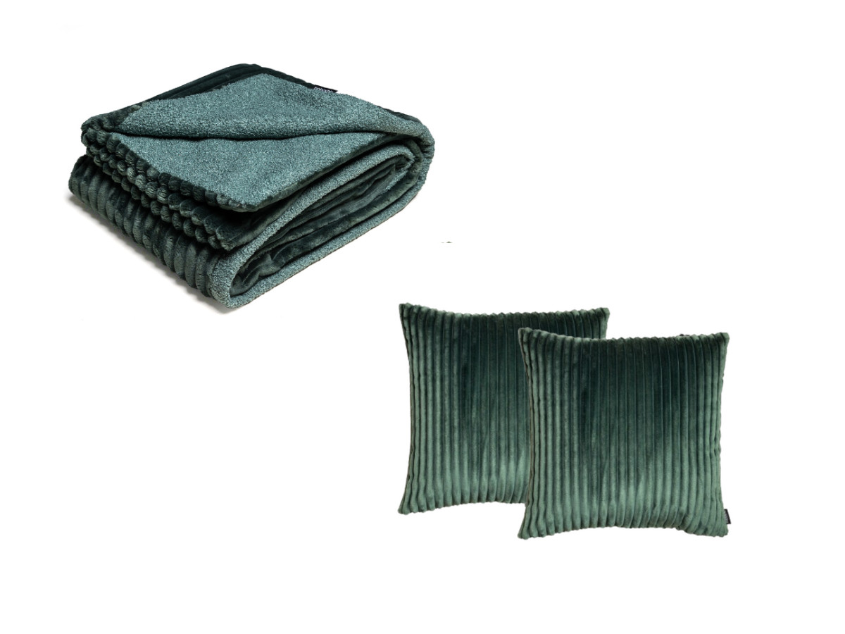 Ensemble OSLO avec plaid 140 x 180 cm + 2 coussins vert 60x60  BOBOCHIC