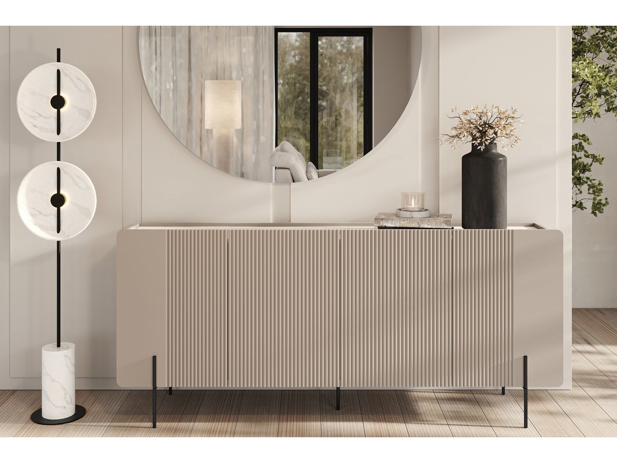 Ensemble MATHILDE avec buffet 200 cm + meuble TV 200 cm + table basse 100 cm plateau effet marbre et pieds beige — vue 4