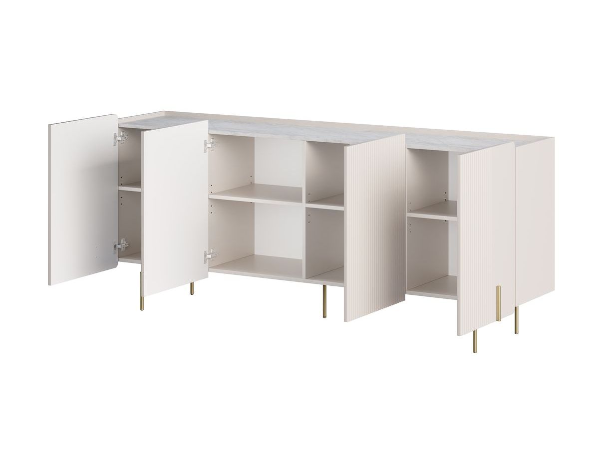 MATHILDE set met 200 cm dressoir + 200 cm tv-meubel + 100 cm salontafel met marmerlook blad en gouden poten