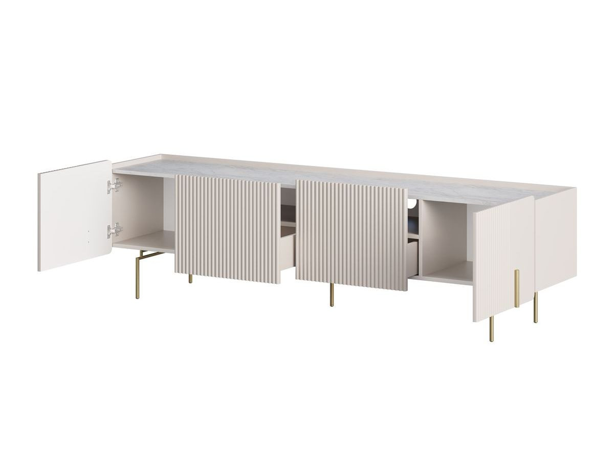 MATHILDE set met 200 cm dressoir + 200 cm tv-meubel + 100 cm salontafel met marmerlook blad en gouden poten