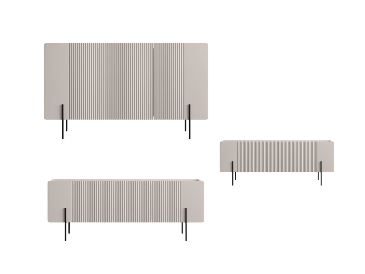 MATHILDE set met 150 cm dressoir + 150 cm tv-meubel + 100 cm salontafel met marmerlook blad en zwarte poten