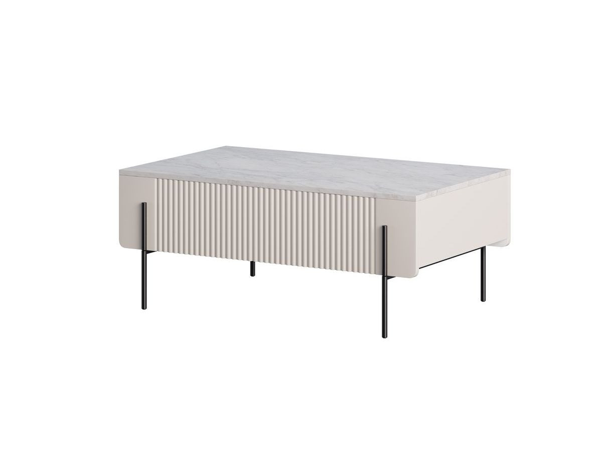 MATHILDE set met 150 cm dressoir + 150 cm tv-meubel + 100 cm salontafel met marmerlook blad en zwarte poten