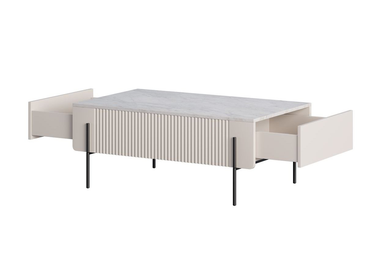 MATHILDE set met 150 cm dressoir + 150 cm tv-meubel + 100 cm salontafel met marmerlook blad en zwarte poten