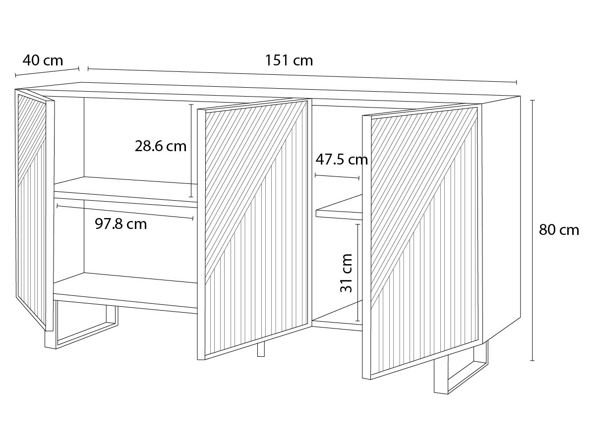 ALAIA 3-deurs dressoir 151 cm eiken effect