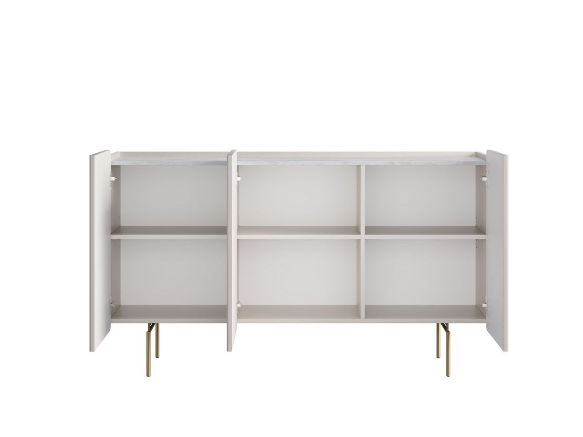 Ensemble MATHILDE avec buffet 150 cm + meuble TV 150 cm + table basse 100 cm plateau effet marbre et pieds or