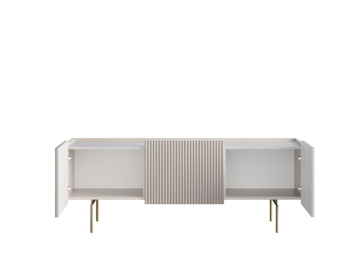 MATHILDE set met 150 cm dressoir + 150 cm tv-meubel + 100 cm salontafel met marmerlook blad en gouden poten