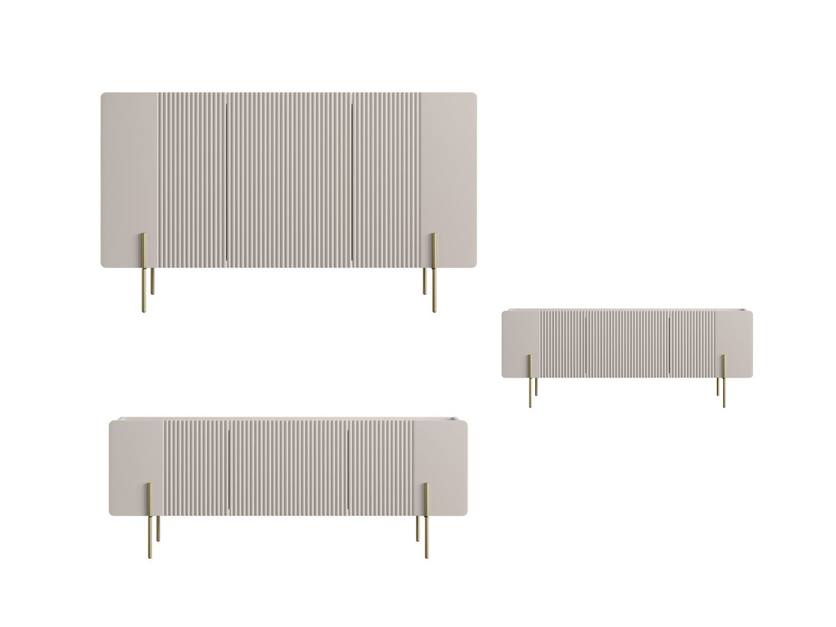 Ensemble MATHILDE avec buffet 150 cm + meuble TV 150 cm + table basse 100 cm plateau effet marbre et pieds or