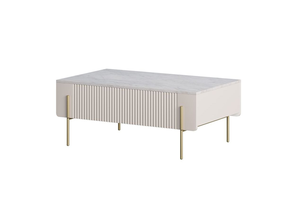 Ensemble MATHILDE avec buffet 150 cm + meuble TV 150 cm + table basse 100 cm plateau effet marbre et pieds or