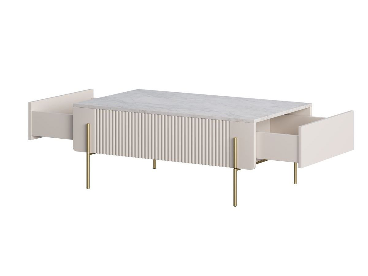Ensemble MATHILDE avec buffet 150 cm + meuble TV 150 cm + table basse 100 cm plateau effet marbre et pieds or