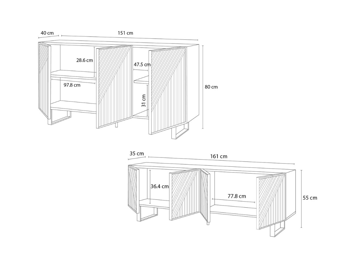 ALAIA set met 151 cm dressoir + 161 cm eikenhouten tv-meubel