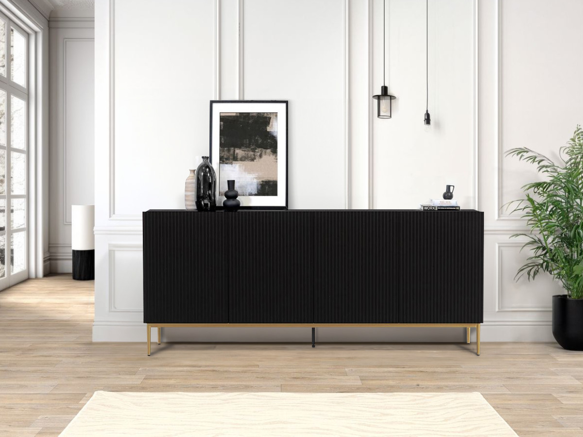 KASSIA set met 200 cm dressoir + 200 cm tv-meubel met nis, gouden metalen poten
