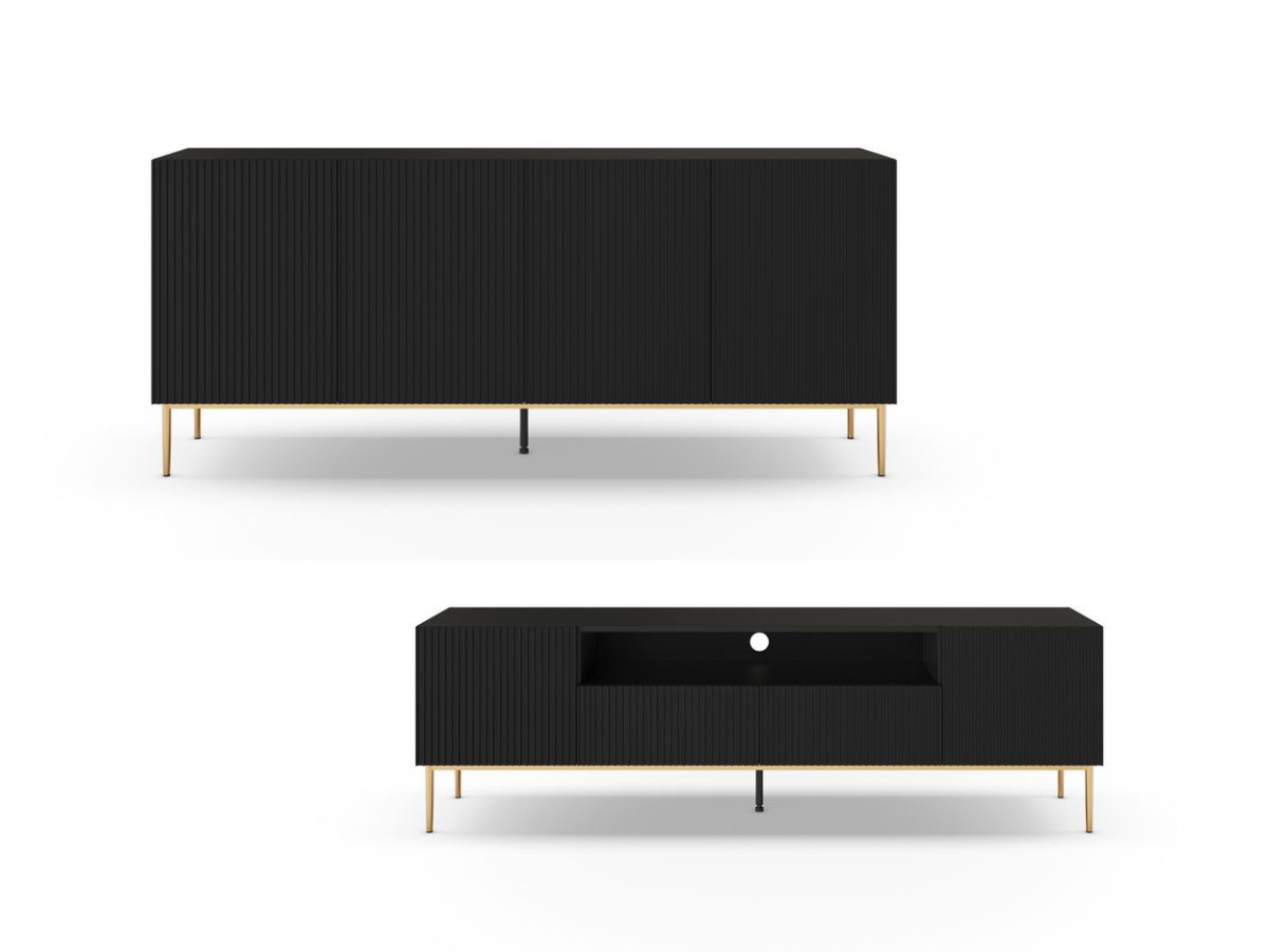 KASSIA set met 200 cm dressoir + 200 cm tv-meubel met nis, gouden metalen poten