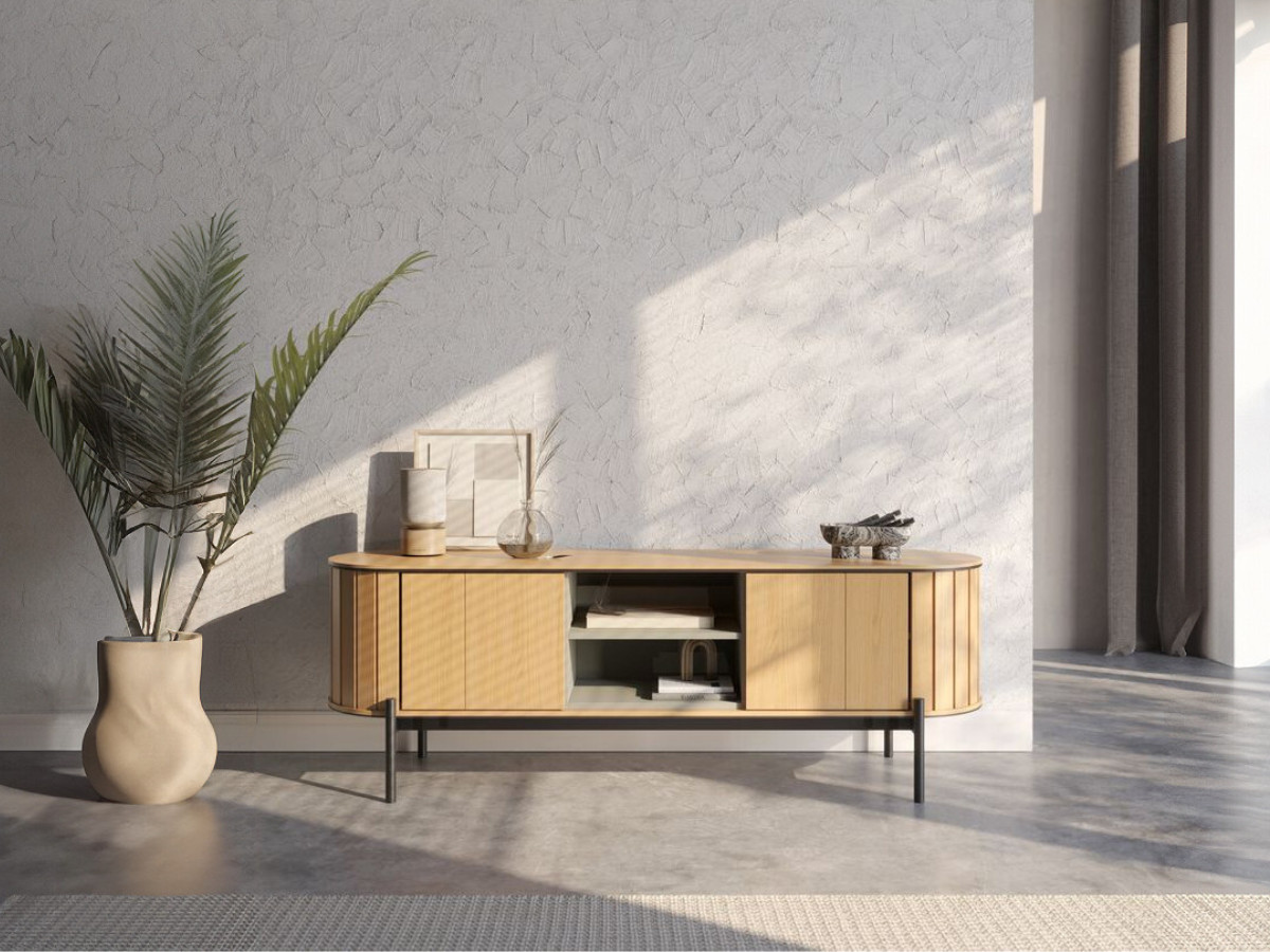 Ensemble AMBOISE avec buffet arrondi 168 cm + meuble TV 168 cm couleur chêne