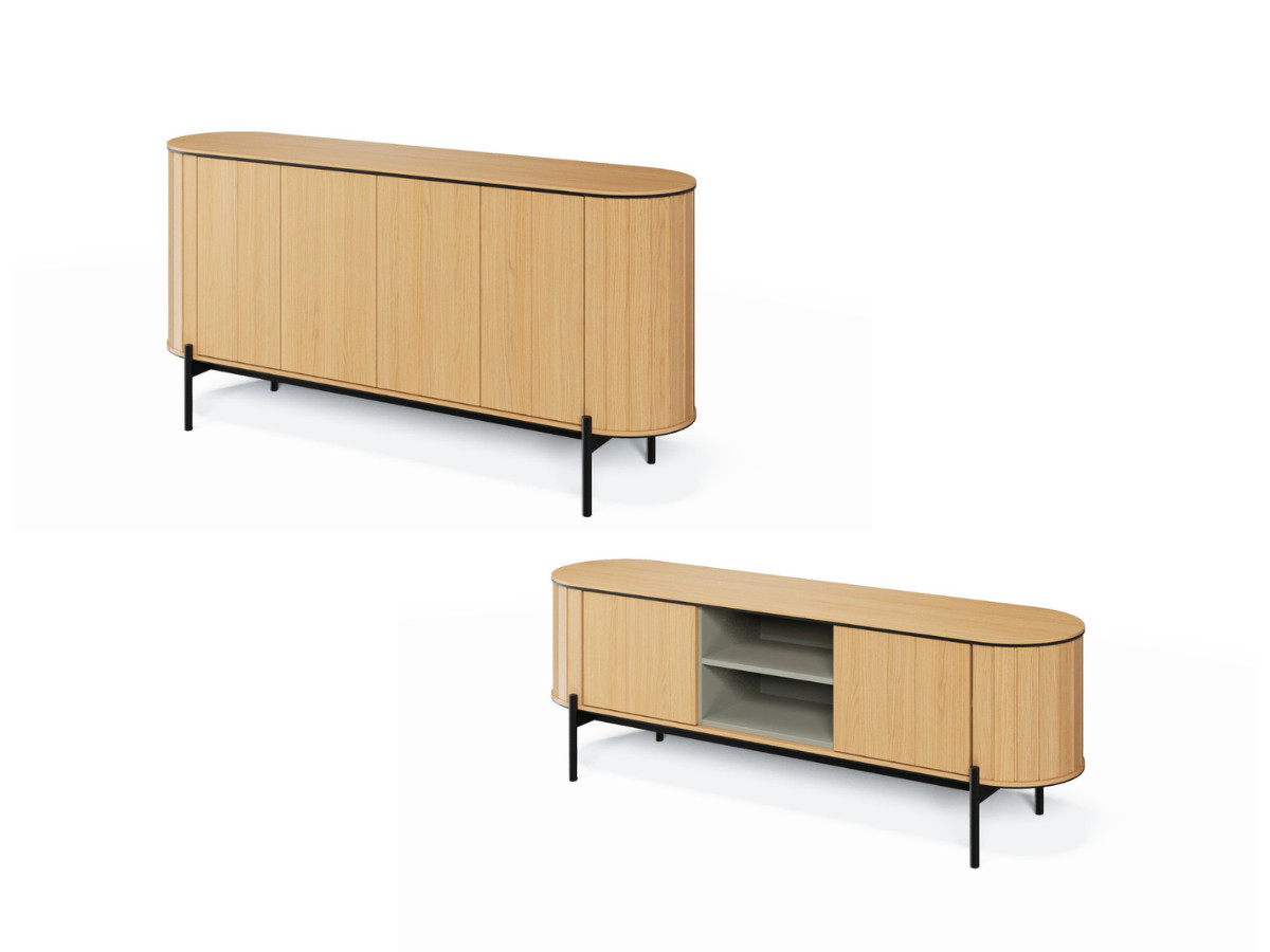Ensemble AMBOISE avec buffet arrondi 168 cm + meuble TV 168 cm couleur chêne