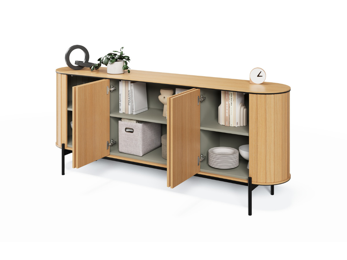 Ensemble AMBOISE avec buffet arrondi 200 cm + meuble TV 200 cm couleur chêne